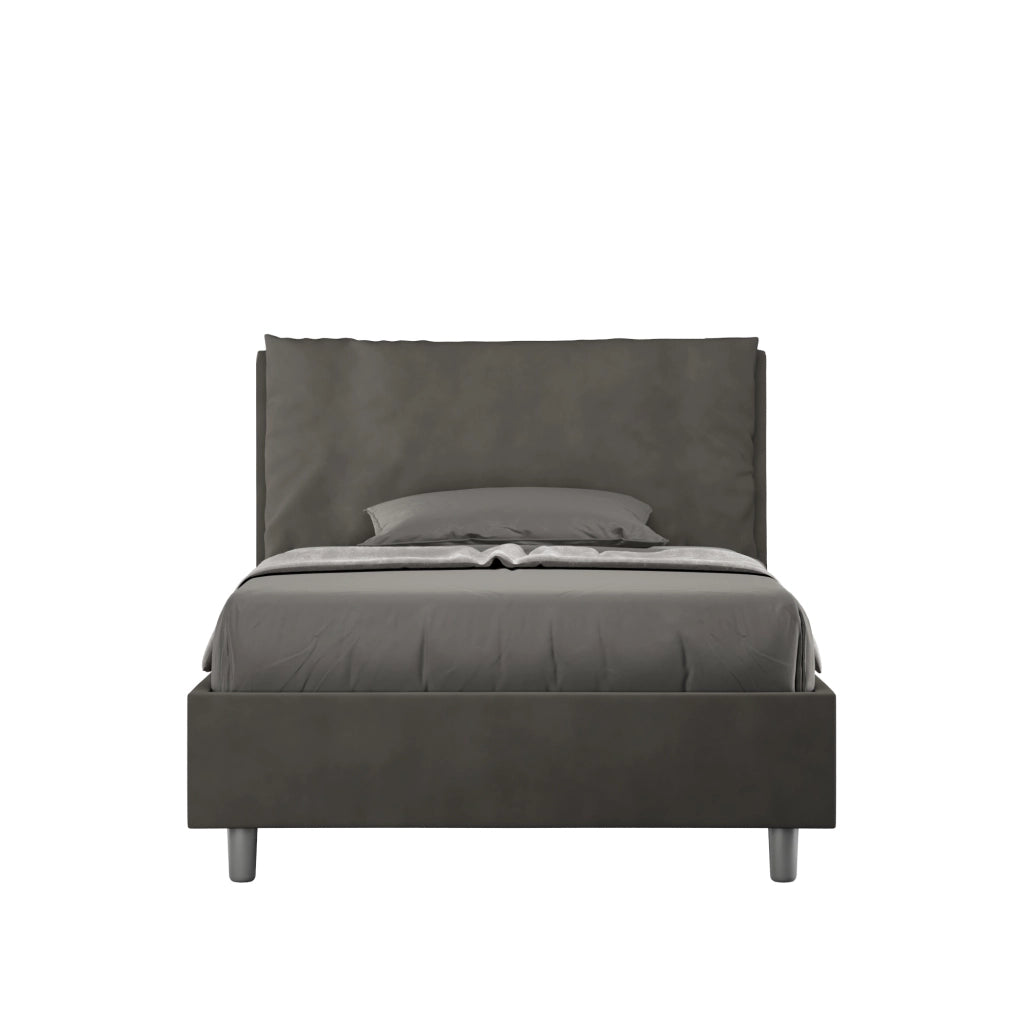 BS COM Letto una piazza e mezza con rete imbottito 110x210 microfibra grigio