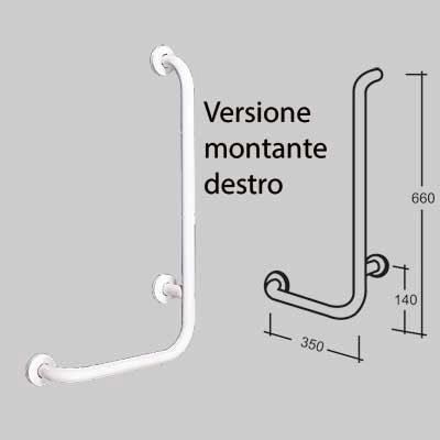 CORRIMANO CON MONTANTE PREVERNICIATO BIANCO  cm 35 x 67 sinistro     MADE IN ITALY