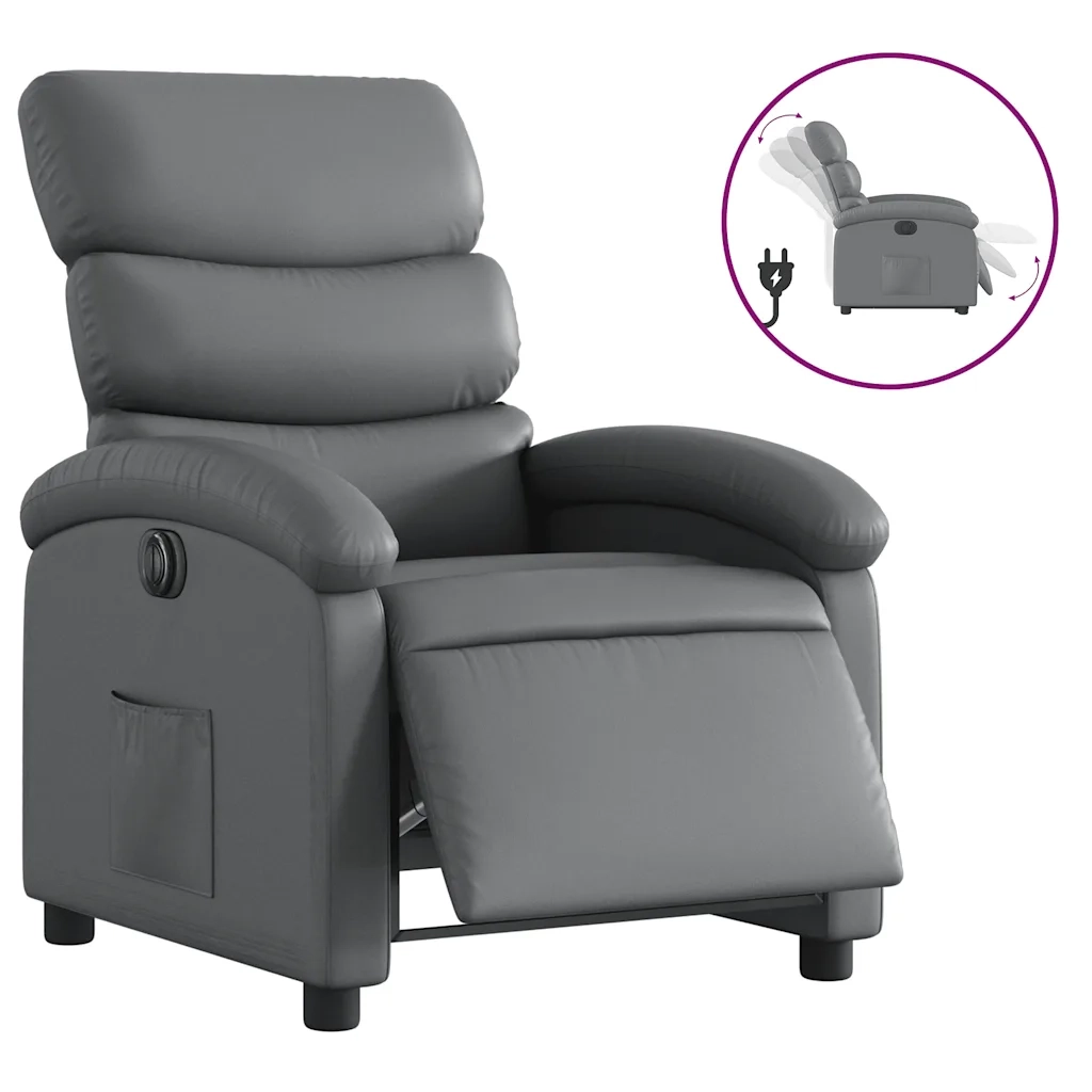 Poltrona | Sedia Relax Reclinabile Elettrica Grigia in Similpelle