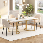 Tavolo da pranzo 140x80 cm effetto marmo bianco e oro
