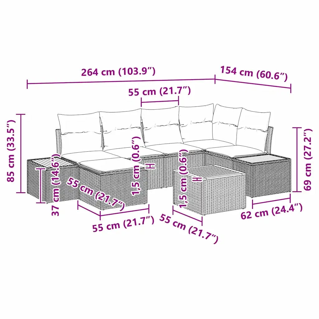 Set Divano da Giardino con cuscino 7 pcs Beige polyrattan 3348127