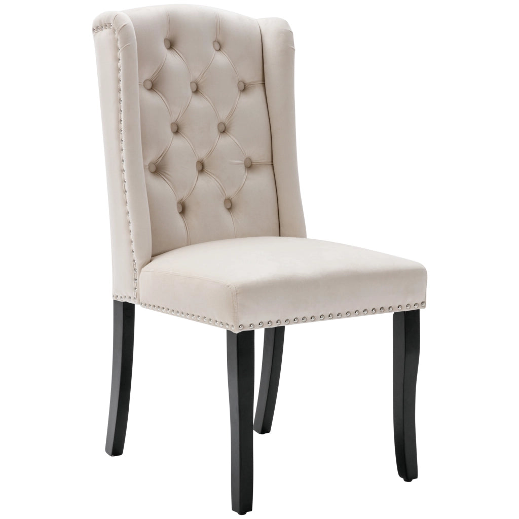 Sedie da Pranzo in Velluto con Gambe in Legno ¨C MINIMAL ¨C Set 6 Pezzi, Beige