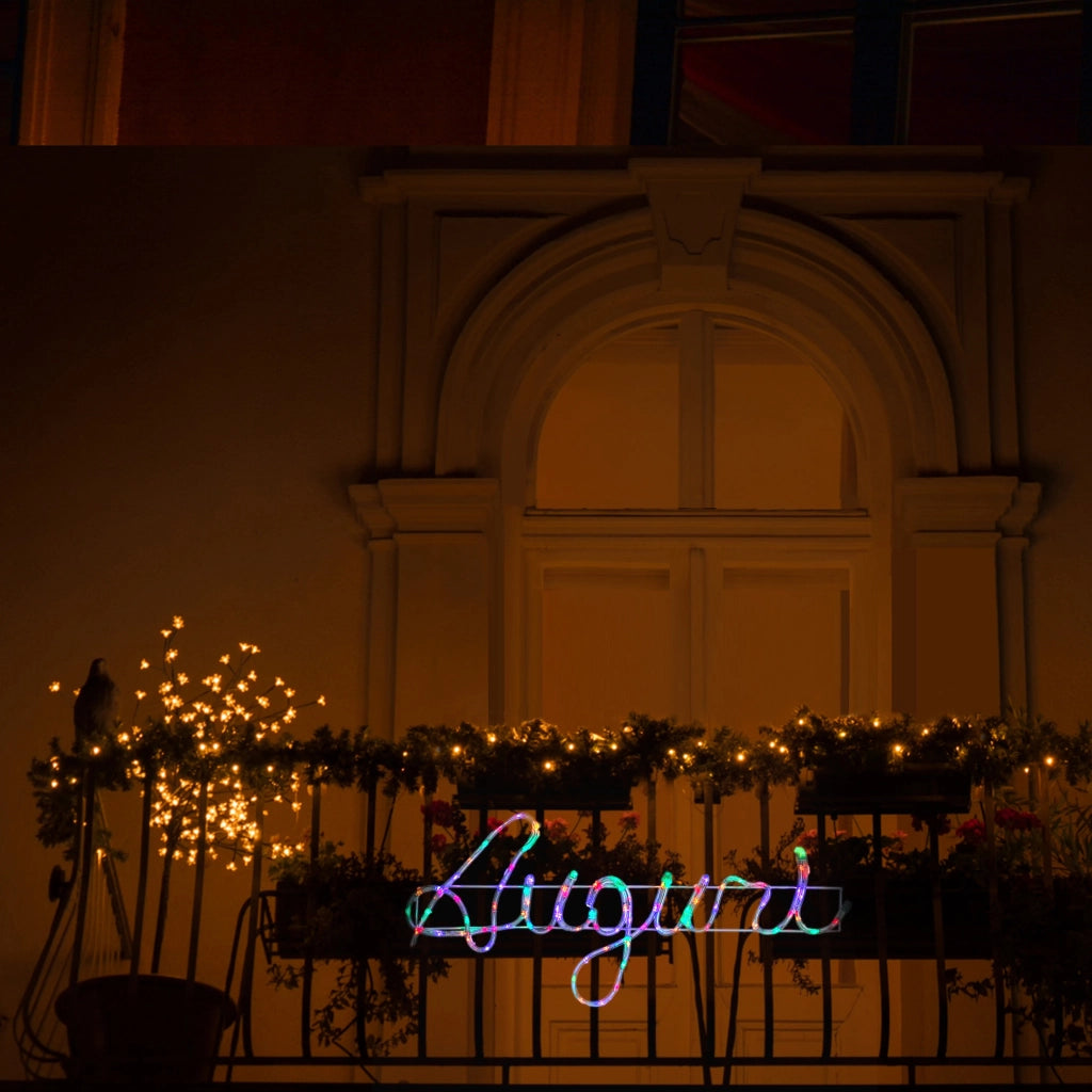 MA MAISON AUGURI SCRITTA NATALIZIA A TUBO COLOR 1,5 MT  CON LED MULTICOLOR DA ESTERNO