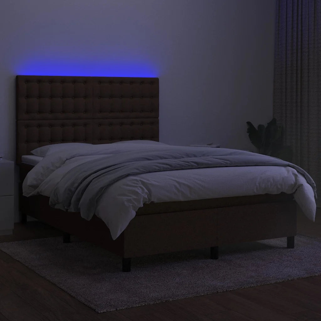 Letto a Molle Materasso e LED MarroneScuro 140x190cm in Tessuto 3135192