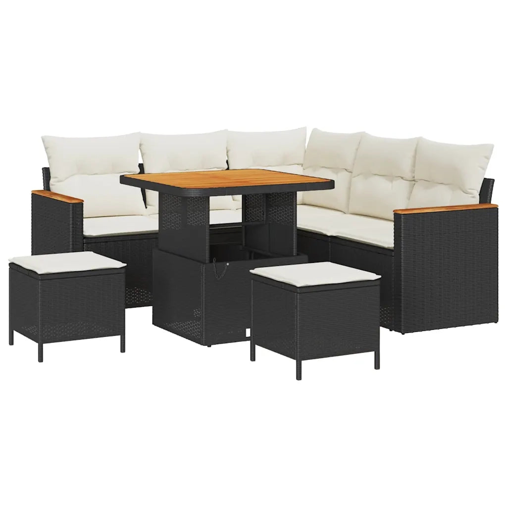 Set Divano da Giardino con cuscino 8 pcs Nero Poly Rattan