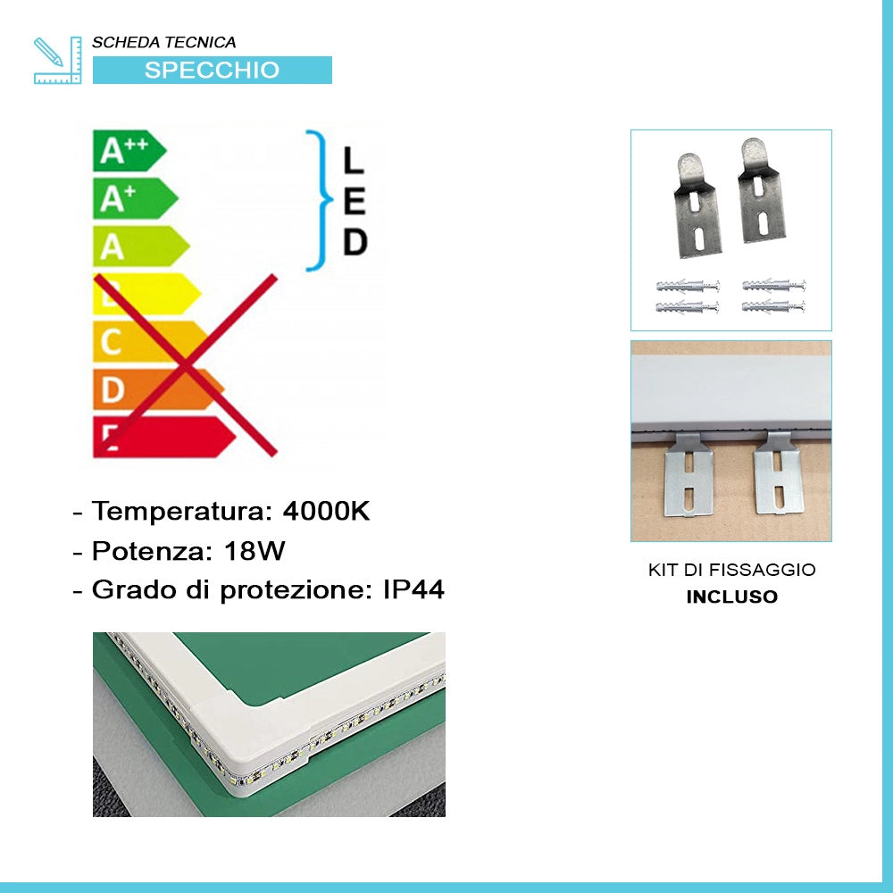 Specchio retroilluminato 70x100 con luce LED naturale reversibile