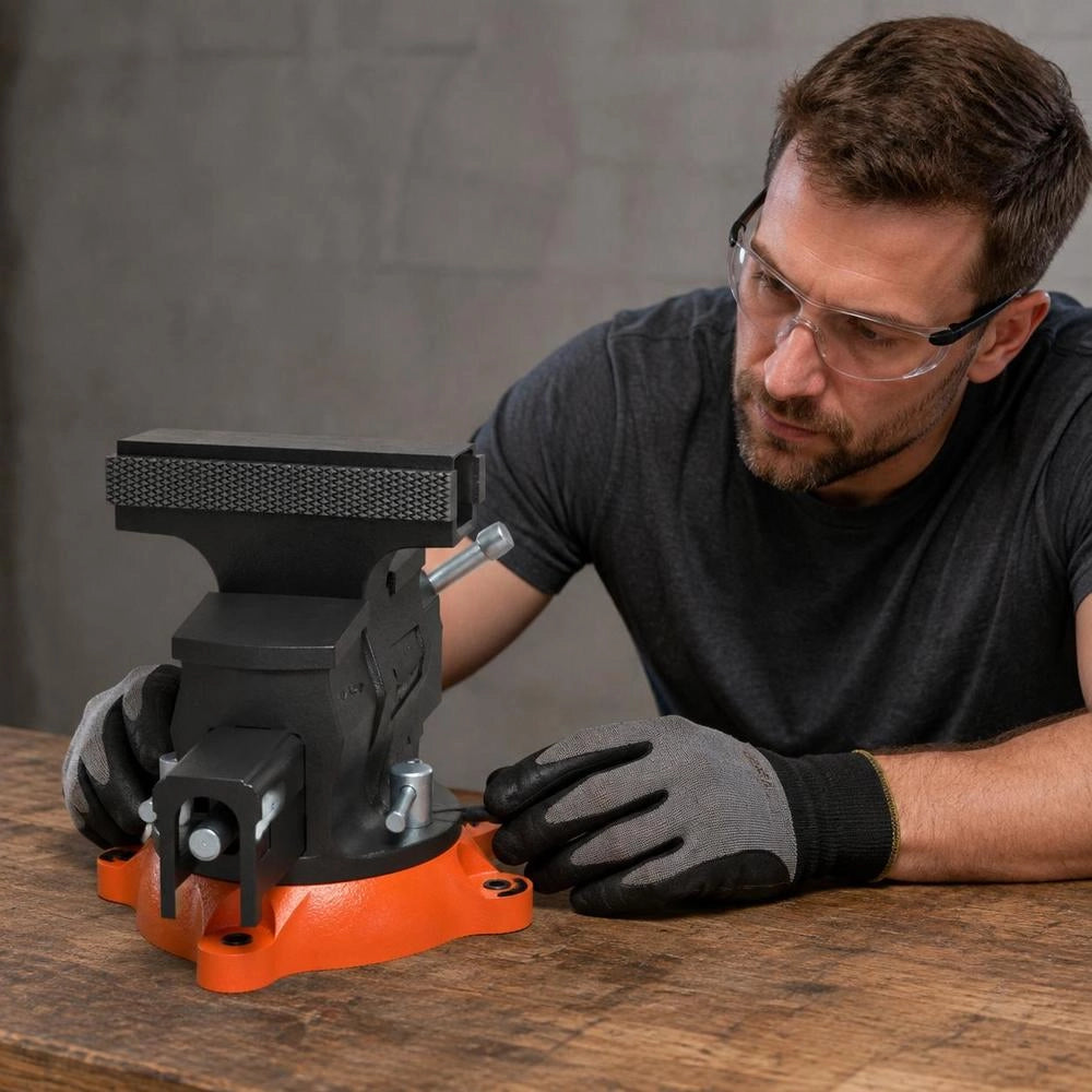 16.7cm Vise, 360° Rotatable, Spheroidal Graphite Cast Iron Workbench Vise, 7.2x7.7cm Anvil Vise, 16.5-23.5 Jaw Opening, Parallel Vise, Two-way Jaws For Sharpening, Grinding, And Cutting