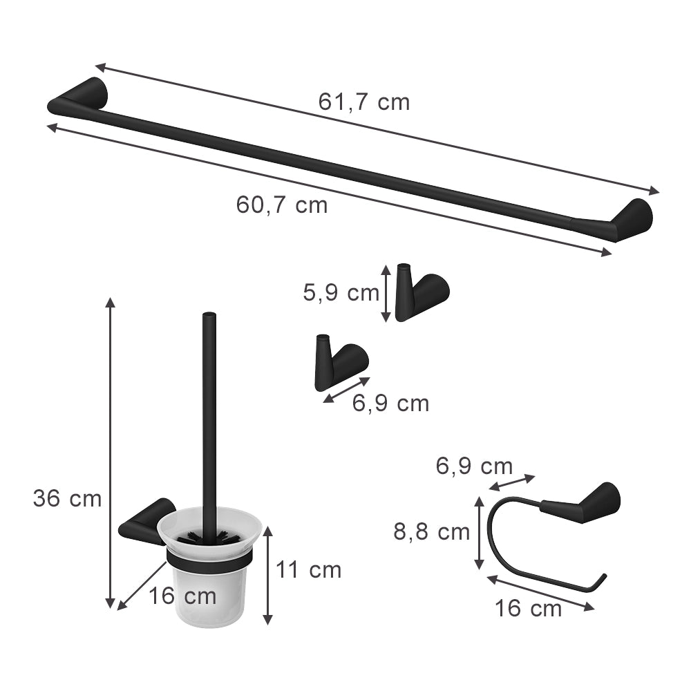 Vicco Set accessori bagno Nero 5 parti