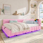 Letto daybed 140x200 cm con contenitore; LED; USB e Type-C; rosa