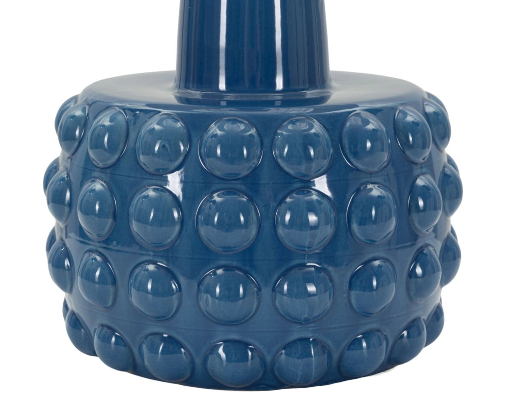 Lampada da Tavolo Gress Blu Ø30x51,5 cm in Ceramica e Ferro e Tessuto Blu e Bianco