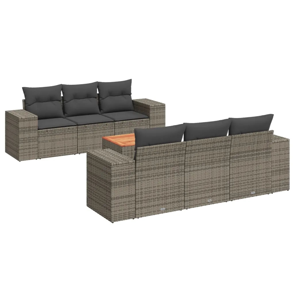 Set Divani da Giardino 7 pz con Cuscini Grigio in Polyrattan
