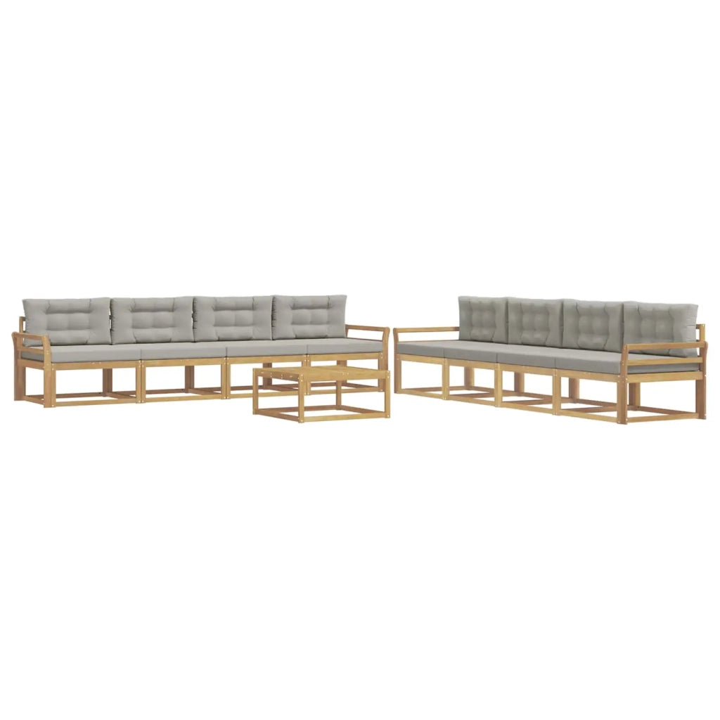 Set di divani da esterno 9 pz Bianco e Grigio Chiaro Poliestere 3386235