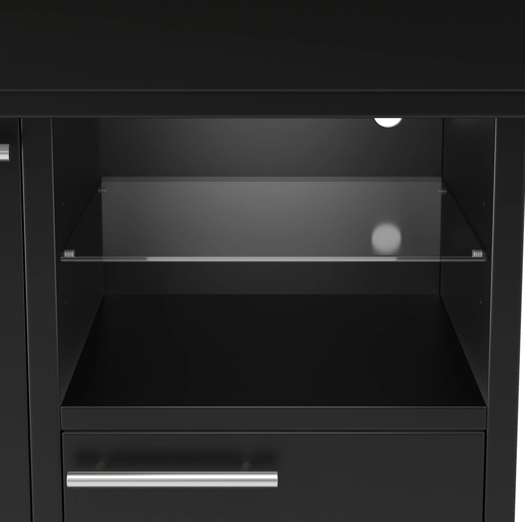 TAVOLO Allungabile 110-140x80x77,2 cm MDF Nero con LED e spazio contenitore