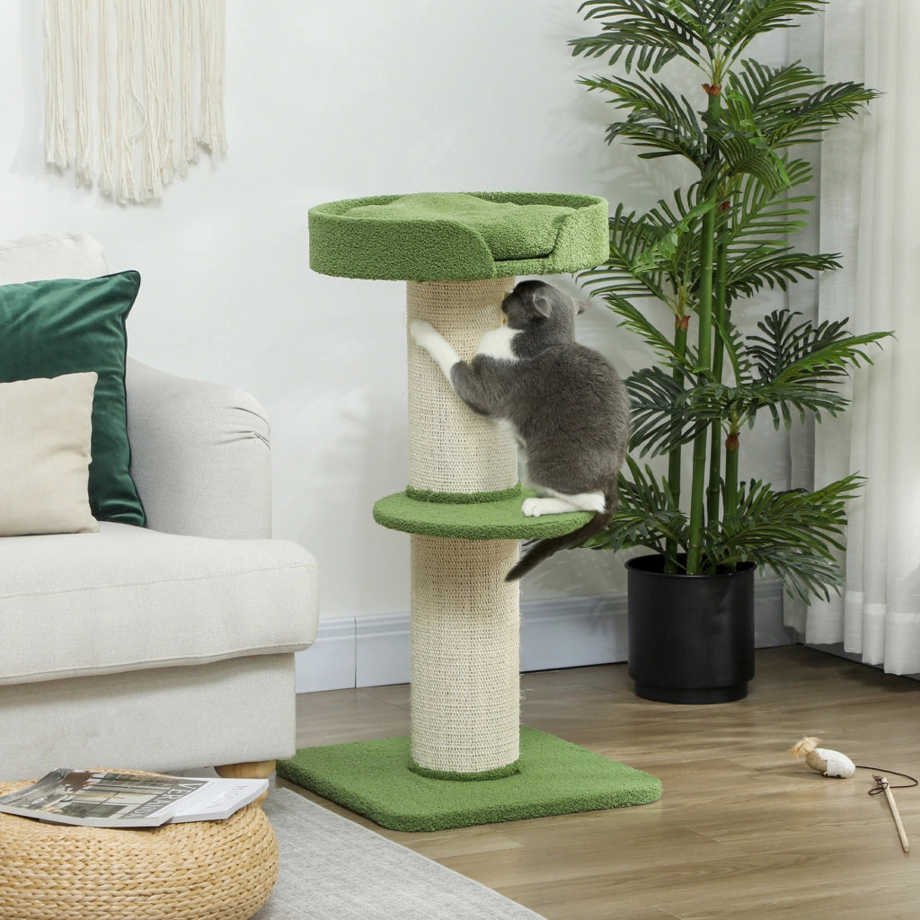 Albero per gatti con cuccia e piattaforma 91cm ¨C Xylo ¨C Lana d'agnello verde