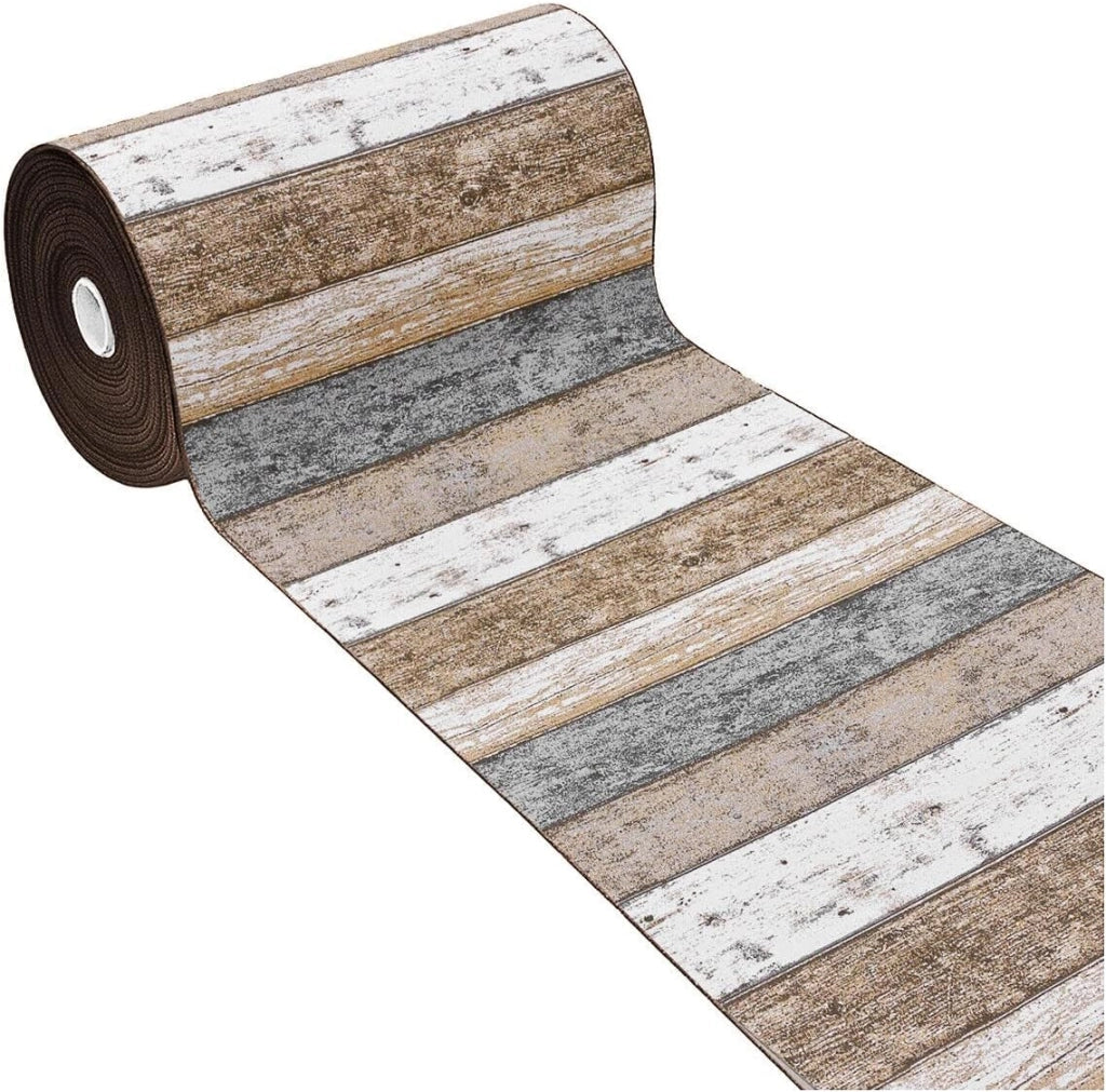 Tappeto Cucina 52x110 cm Bordato Tessitura Piatta Bagno Camera Corridoio Stile Legno Parquet Tortora