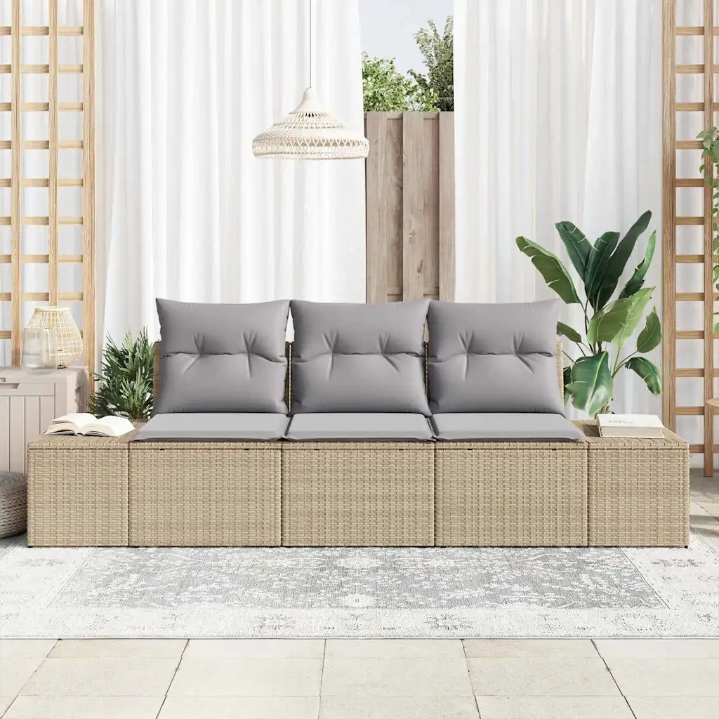 Set Divano da Giardino 3 pcs Beige e Grigio Chiaro polyrattan