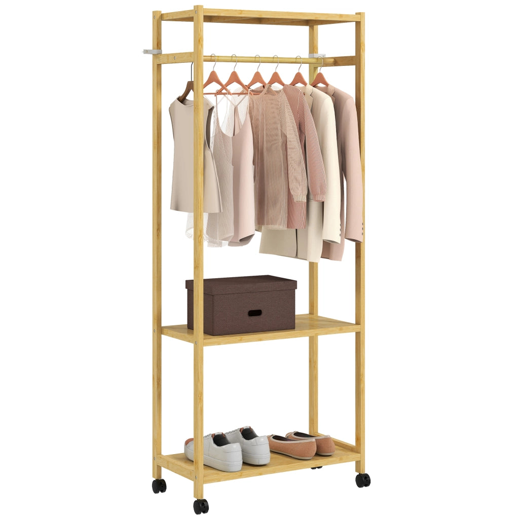 Appendiabiti con ruote e 2 ripiani ¨C zephmum ¨C 70x35x175cm, bamb¨´ naturale