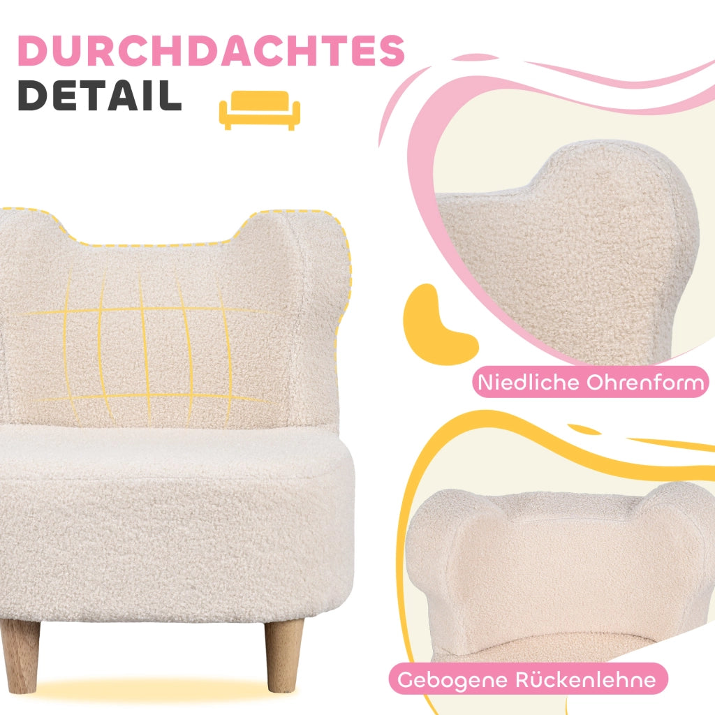 Poltrona bambini con orecchie da orso ¨C Xylo ¨C tessuto peluche beige