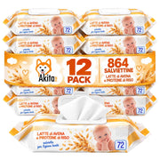 Akitaink 12 Pack Salviettine Latte di Avena e Proteine del Riso