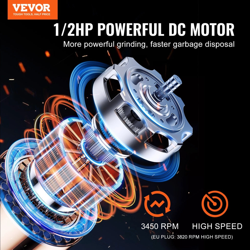 Tritarifiuti per Lavello da Cucina JWM-331 0,37 kW Dissipatore di Rifiuti in Acciaio Inox e ABS 3820 Giri/min Silenzioso per Uso Domestico