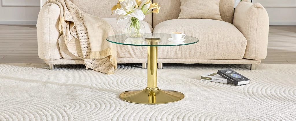 Tavolino da salotto rotondo in vetro temperato ca. 70 cm, tavolino da caffè moderno con struttura in metallo robusto per soggiorno