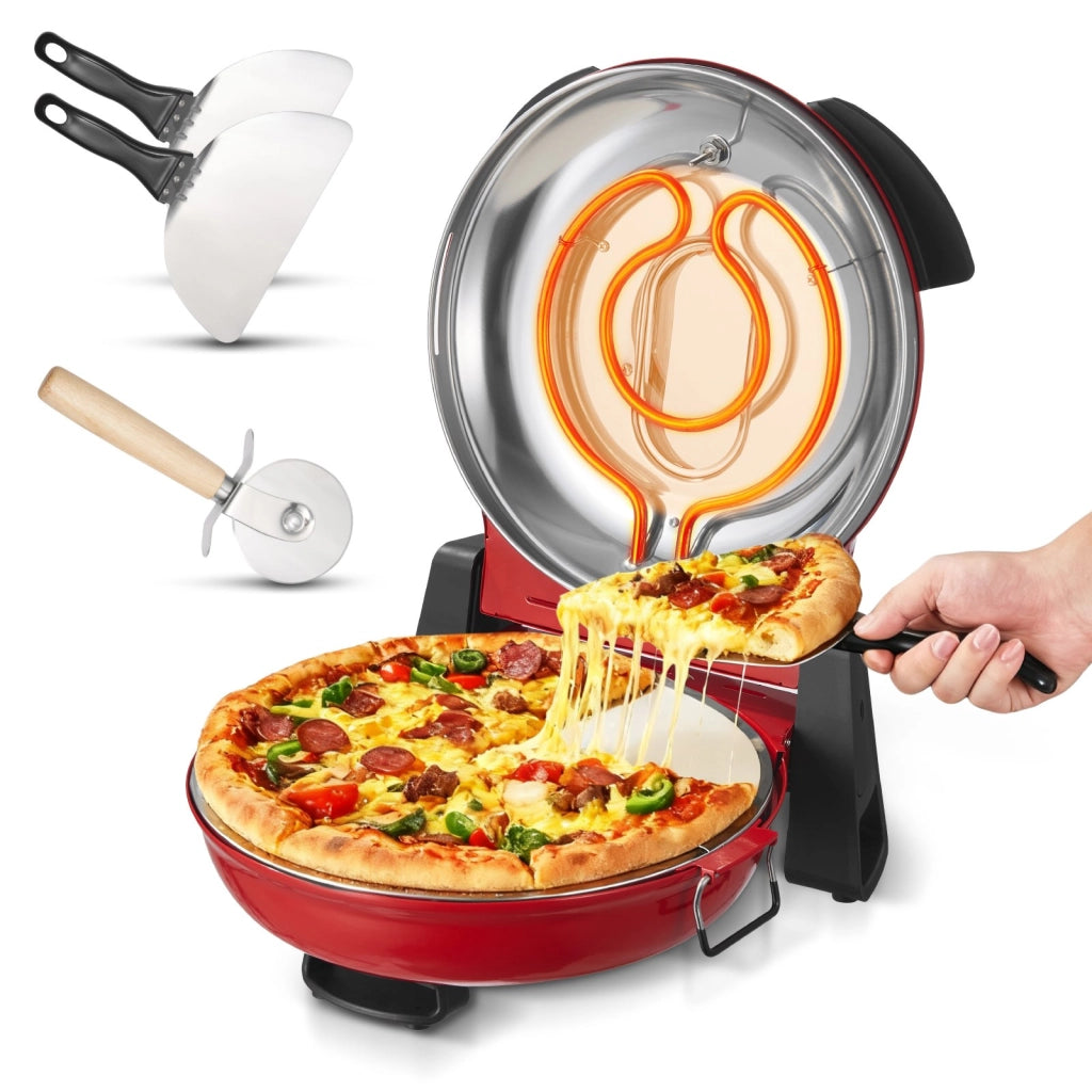 Forno Elettrico per Pizza 1200W con Pietra in Cordierite 30,48 cm Cuoci Pizza Portatile Rosso QL36WT Fino a 420 °C
