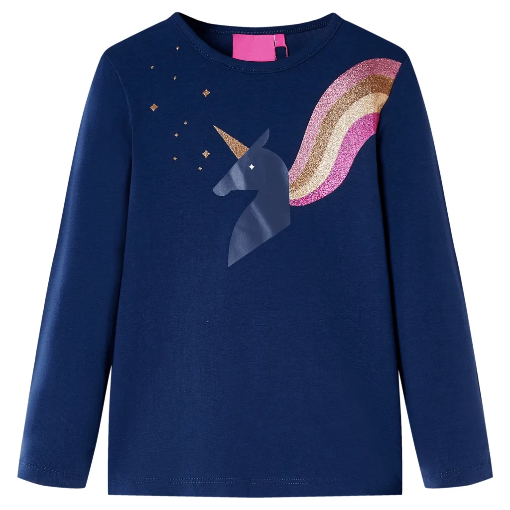 Maglietta da Bambina Maniche Lunghe Blu Marino 128 14292