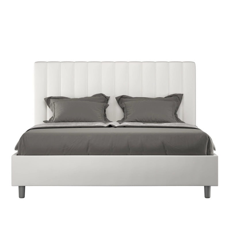 Letto imbottito Letto Matrimoniale alla Francese 150x200 cm Agueda - Bianco,Similpelle,Con rete