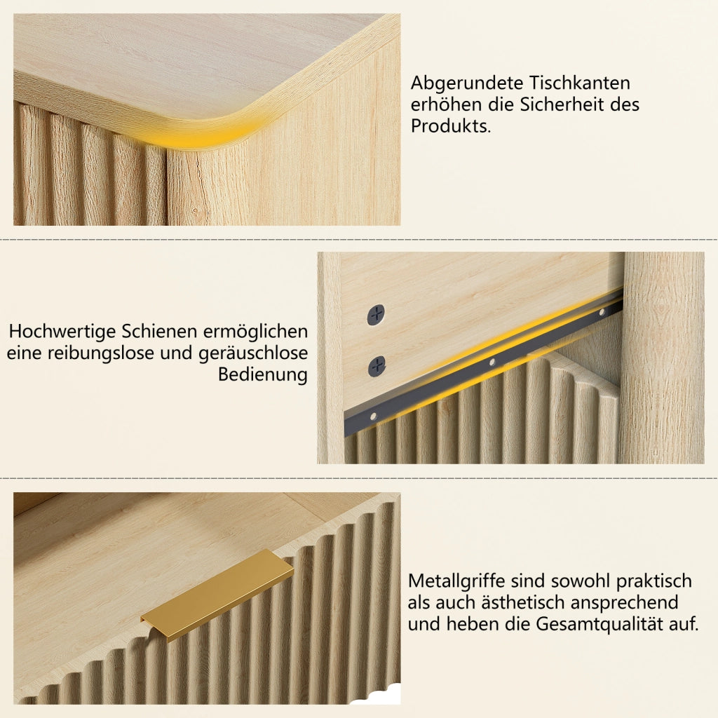 Comodino con 3 cassetti e guide ammortizzate per camera da letto; in MDF; rovere