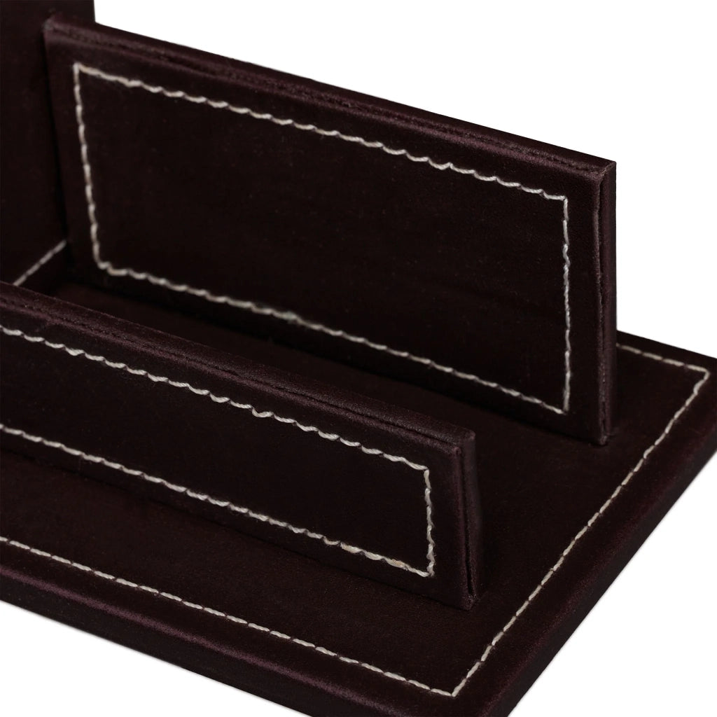 Organizer da scrivania moderno per biglietti da visita 20 x 10 x 10 cm elegante contenitore effetto pelle nera 13_0012144