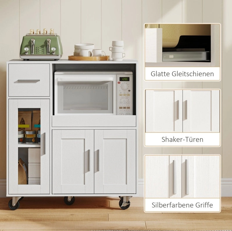 Mobile da cucina con ruote, cassetto e ripiano regolabile