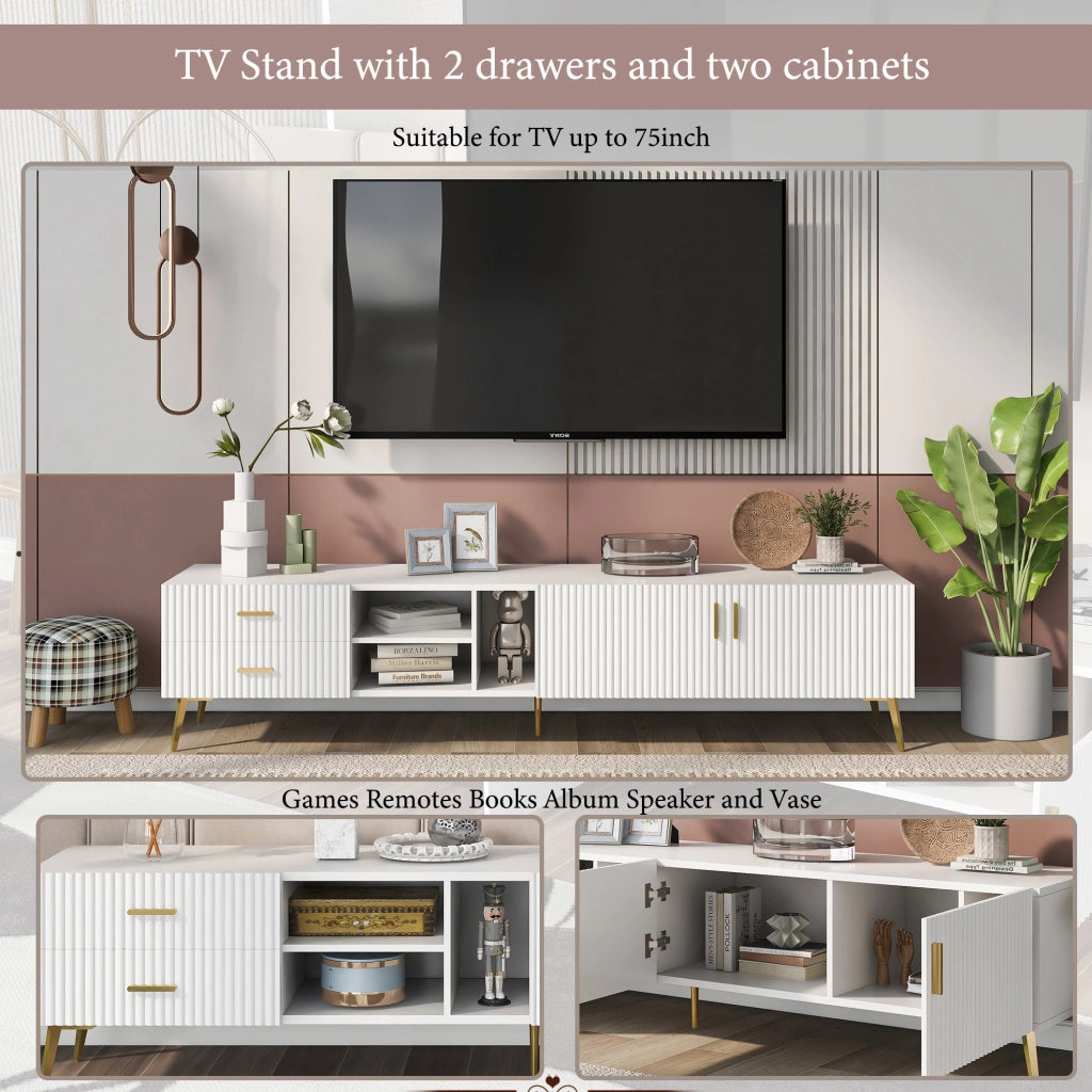 Mobile TV bianco in MDF 180 cm, 2 cassetti e 2 ante