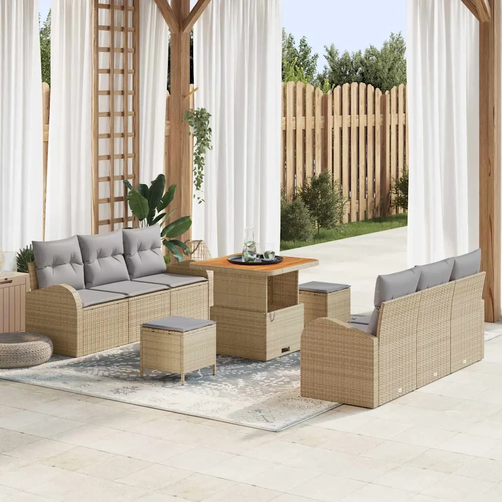 Set Divano da Giardino con cuscino 9 pcs Beige e Grigio Chiaro