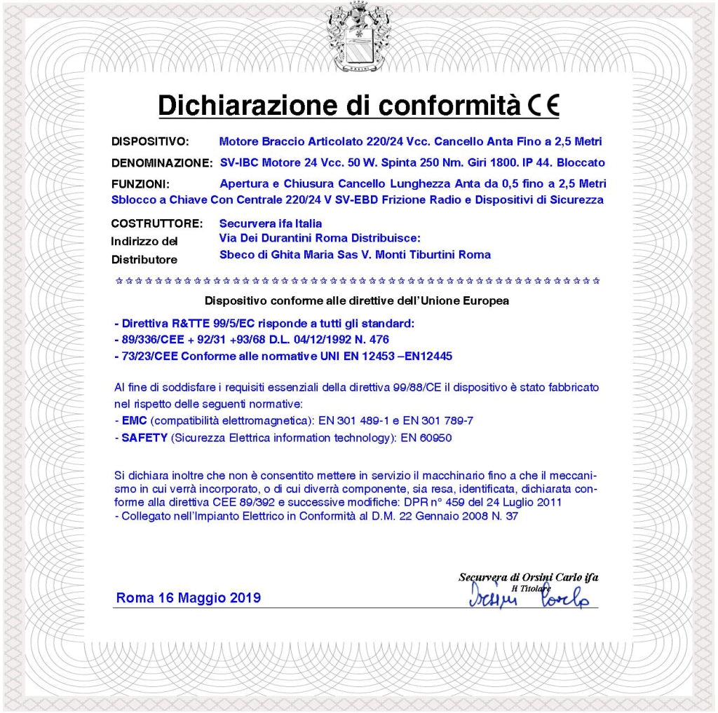 Automatismo Cancello Kit Motori Braccio Articolato 24 V 2 Ante da 0,5 a 2,5 MT Centrale 220/24 V Selettore Faro 2 Fotocellule 2 Paline 5 Radiocomandi