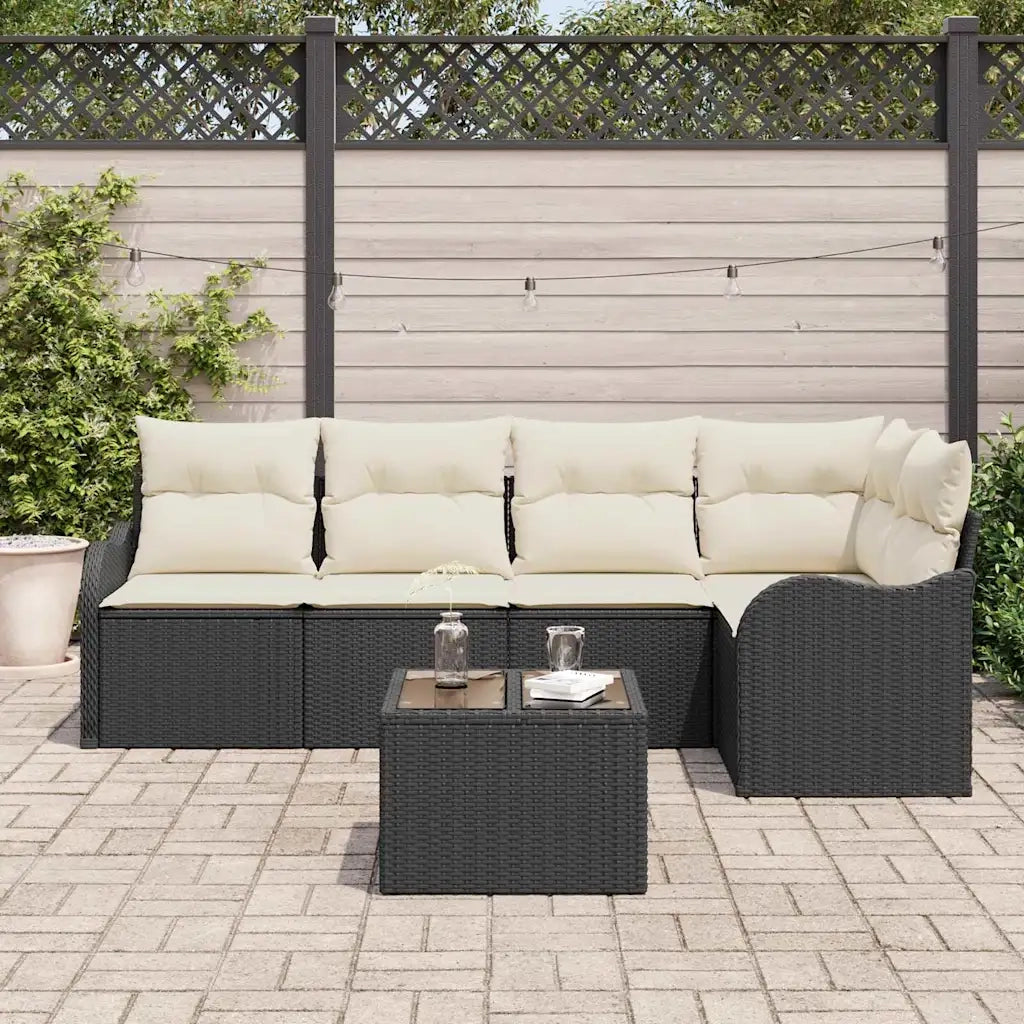 Set Divano da Giardino con archiviazione 6 pcs Nero polyrattan