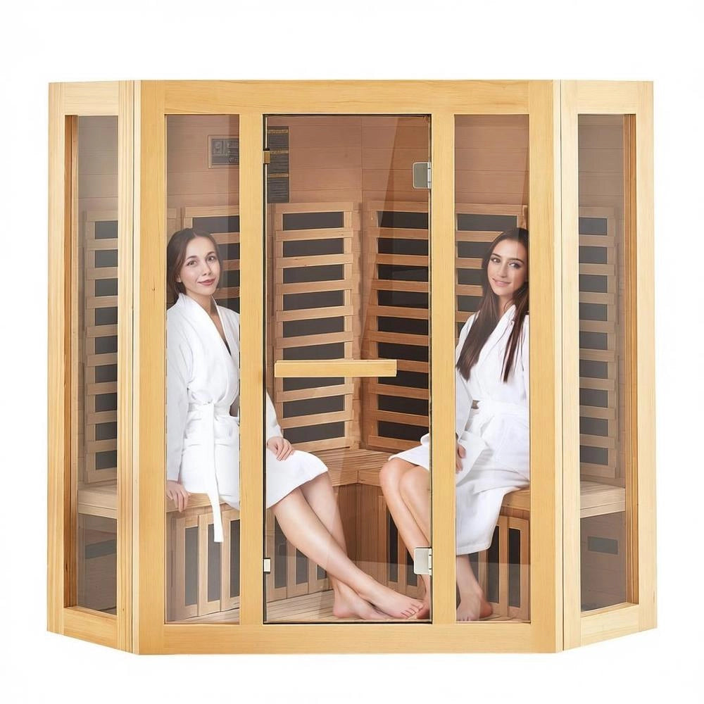 Sauna Legno Infrarossi Lontani SPA Casa 3-4 Persone Cicuta Basso EMF Vetro Temperato Bluetooth 2470W