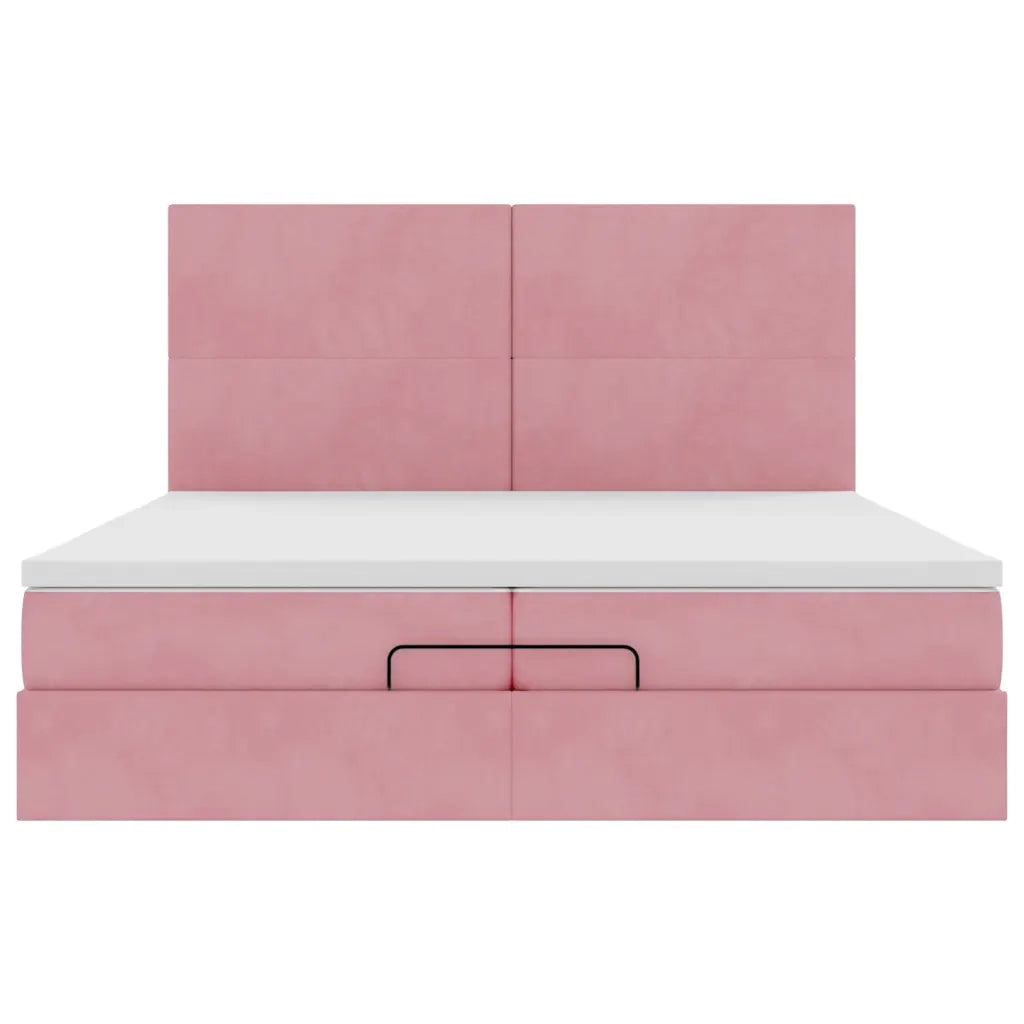 Struttura Letto Pouf con Materassi Rosa 200x200 cm Velluto 3314275