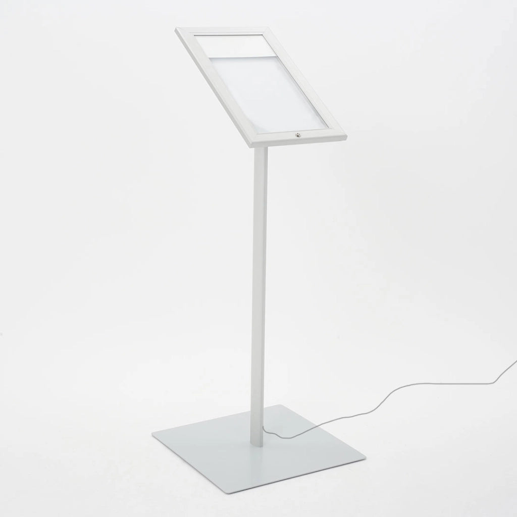 Espositore a Leggio con Piantana 29x47,7x2,3 cm in Alluminio con Led Porta Menù Silver