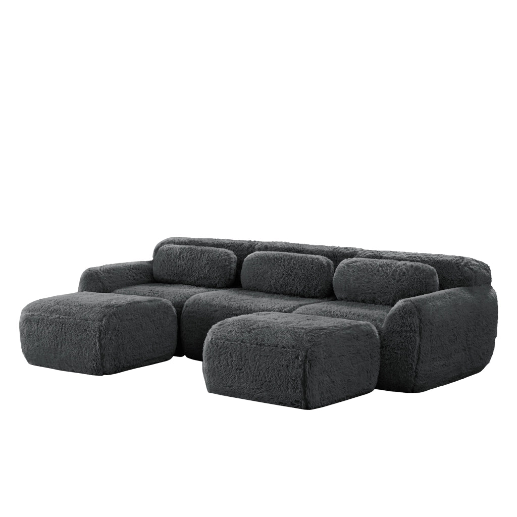 Divano Modulare a U con Cuscini, Tessuto Morbido ¨C MINIMAL ¨C Grigio