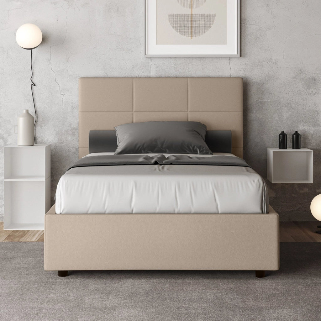 Letto 1 Piazza e Mezzo 120x190 cm con Rete e Contenitore Mika Tortora