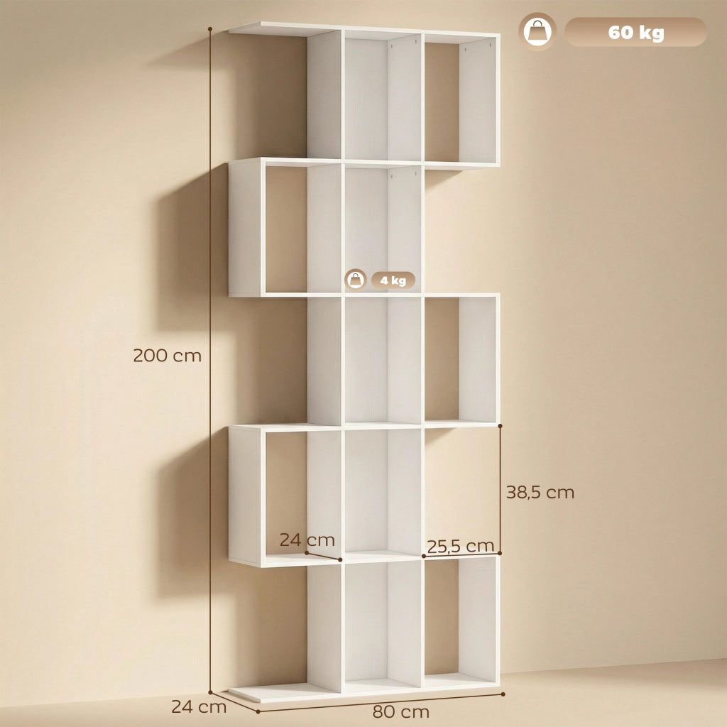 Libreria 5 Livelli a Forma di S ¨C Minimal ¨C 80x24x200 cm Bianco