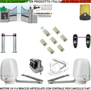 Automatismo Cancello Kit Motori Braccio Articolato 24 V 2 Ante da 1 a 2,5 MT Centrale 220/24 V 7 Radiocomandi Selettore Faro 2 Fotocellule 2 Paline Accendiluci