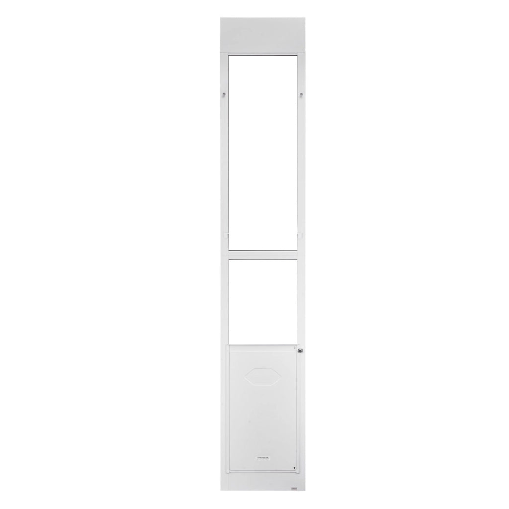 Porta Scorrevole per Cani XL CWM03-XL-H, Telaio in Alluminio e Vetro Temperato, Altezza Regolabile 2311-2439 mm con Serratura, Bianco
