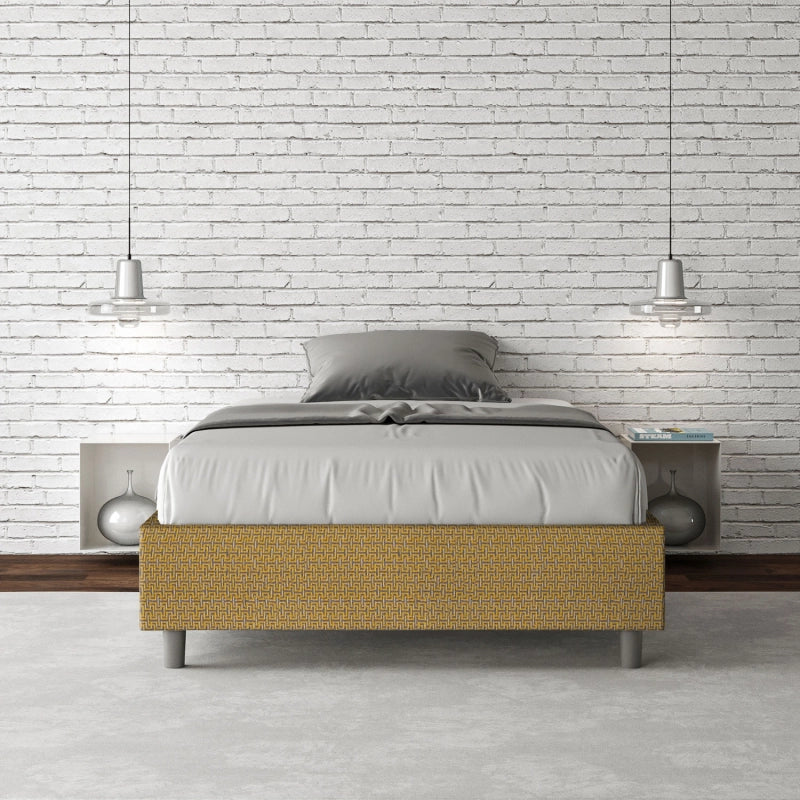 Letto Sommier imbottito 1 piazza e mezza 120x200 cm tessuto Labirinto Azelia - Senza rete,Giallo