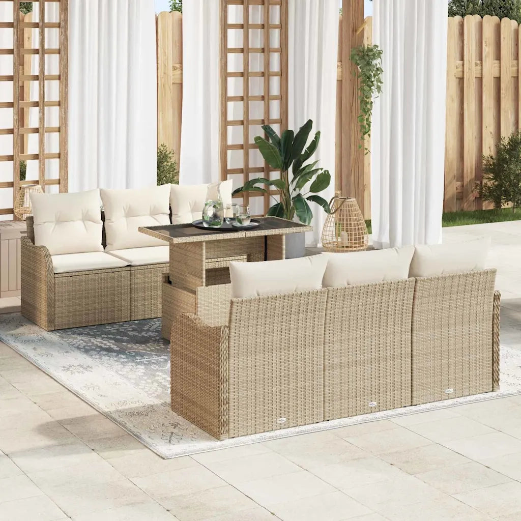 Set Divano da Giardino 7 pcs Beige Rattan in Polipropilene 3357124
