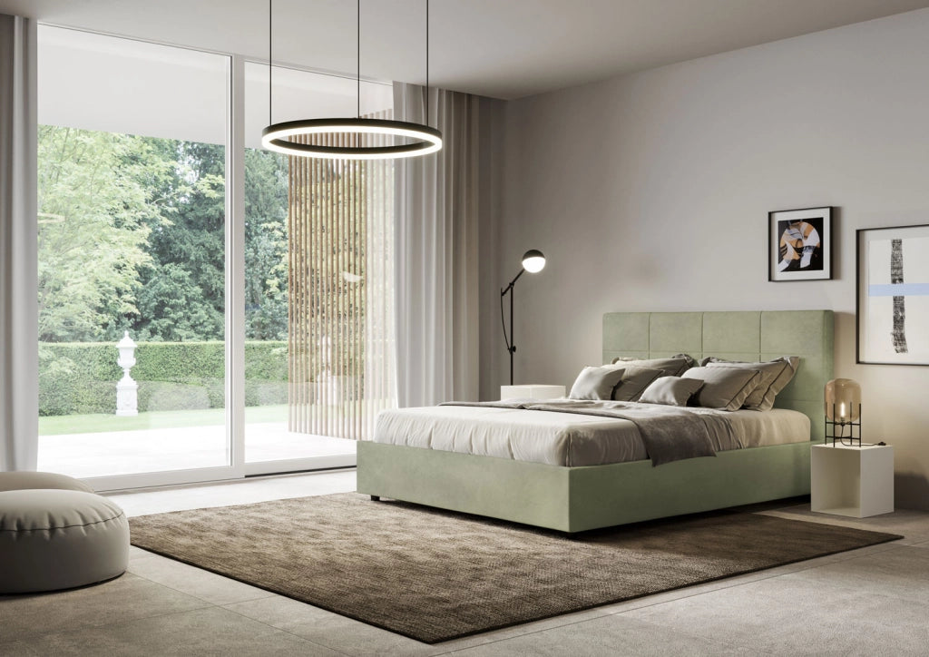 BS COM Letto una piazza e mezza con rete imbottito 130x210 microfibra tè verde