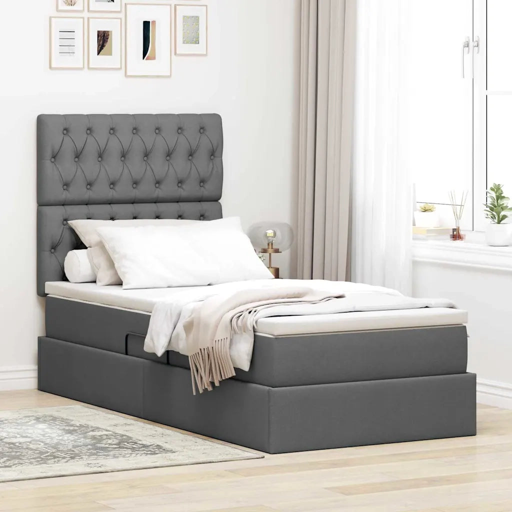 Letto con contenitore e LED Grigio scuro 90 x 190 cm Poliestere