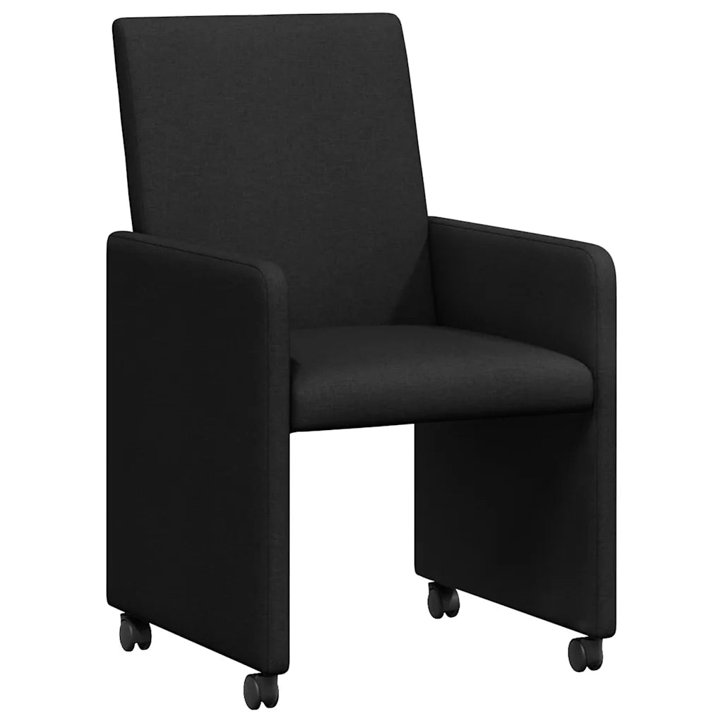 Sedie da Pranzo con Ruote 2 pcs Nero 57 x 66 x 94 cm Tessuto