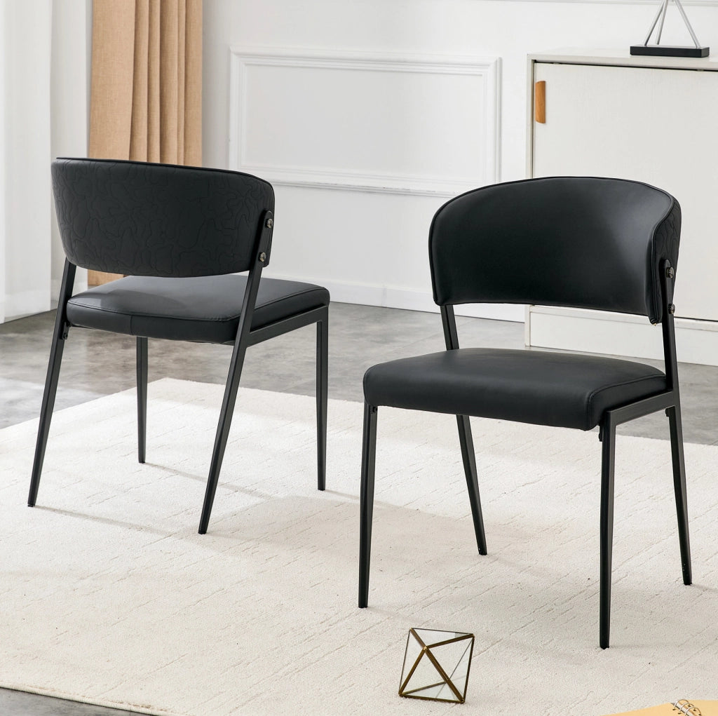 Sedia da pranzo moderna in PU nero con schienale ergonomico