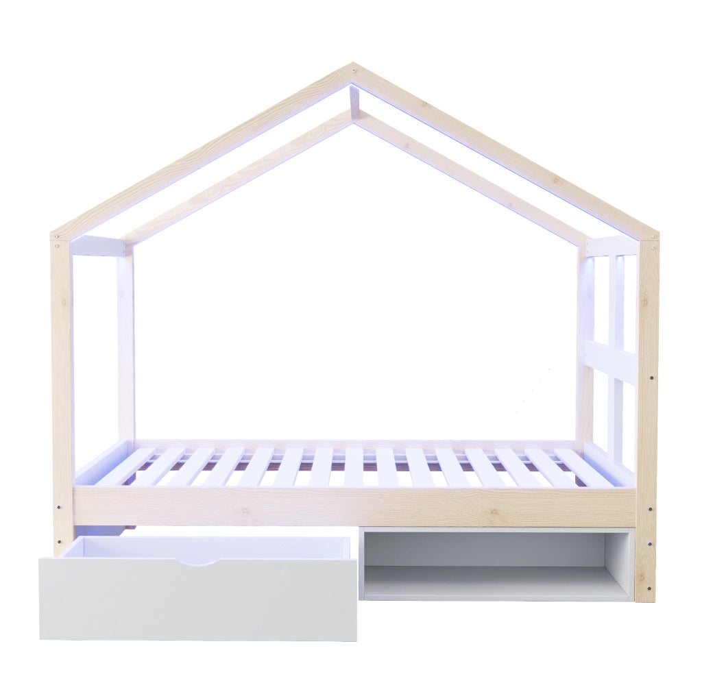 Letto a casetta 90x190 cm con cassetti, scarpiera e LED multicolore